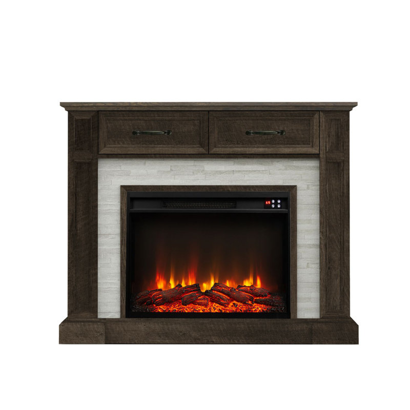 Symple Stuff 47" W Electric Fireplace 2 Drawer Remote Control Five Flame Brightness, Brown