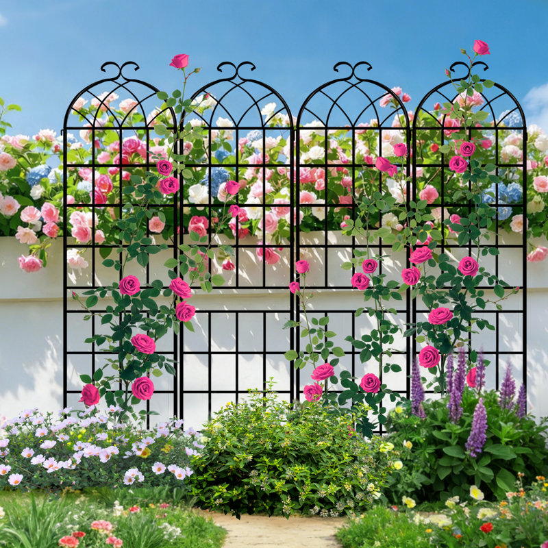 Treillis de jardin, matériau métallique durable pour supporter les plantes grimpantes, utilisation à l'extérieur, Noir