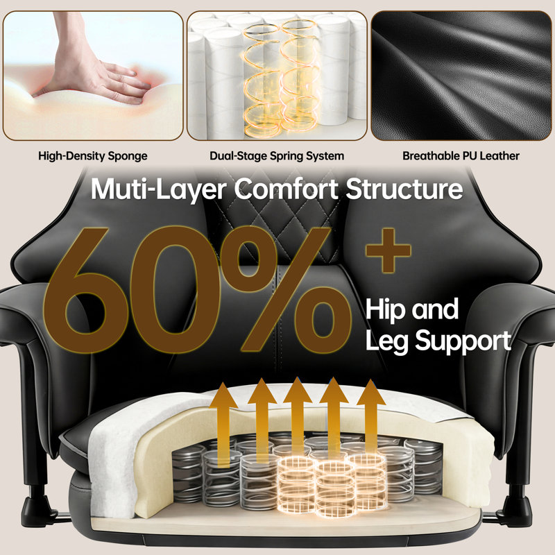 Modern Ergonomic Executive Chair with Adjustable Armrest and Lumbar Support, Black