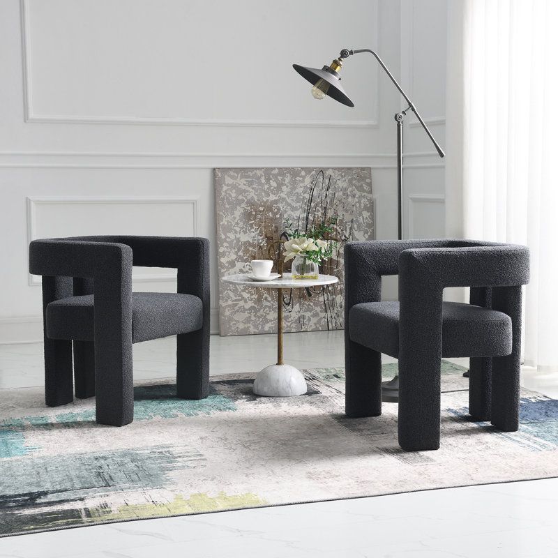 Cleaven 24" Wide Small Fully Assembled Boucle Upholstered Armchair, Charcoal Polyester Blend