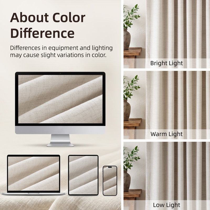 Graciella Thermal Insulated Faux Linen Textured 100% Blackout Curtains for Bedroom Living Room Back Tab/Rod Pocket, Cream