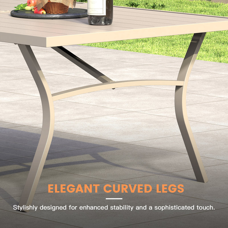 6 -Person Patio Dining Set with 63" Rectangular Dining Table and Padded PVC-coated polyester Swivel Chairs, Cream/Sandshell