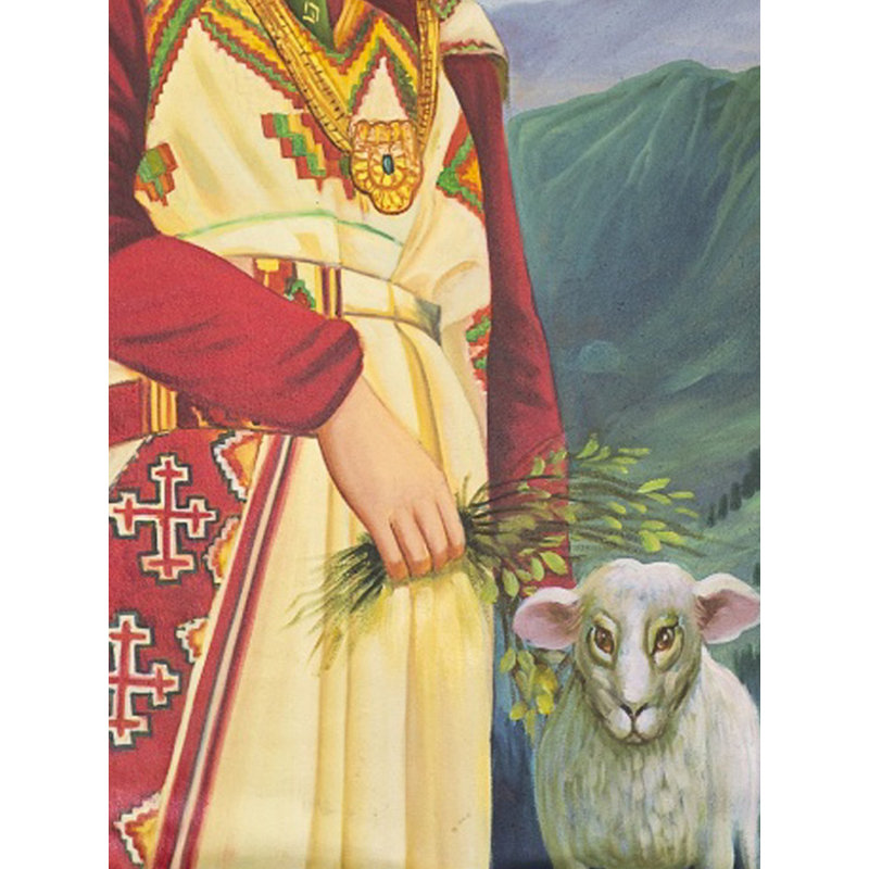 Demoiselle Kullu avec ses moutons | Huile sur toile | Par Dinesh Attry | Avec cadre