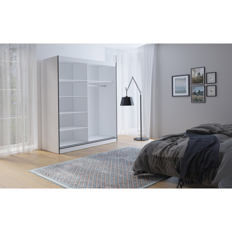 Janaka 2 Door Manufactured Wood Wardrobe, White/Black, 216cm H x 180cm W x 65cm D