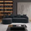 Canapé modulaire noir en L modulaire avec méridienne incurvée et assise profonde en mousse haute densité chenille-124497518-124497515