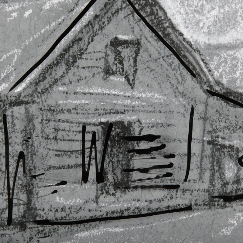 Farm view sketch I a Hand Embelished Textured Framed Art Print Matted under Glass