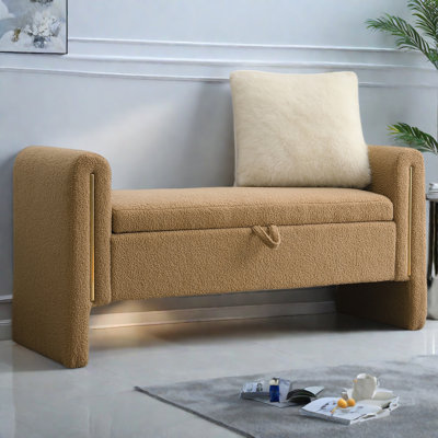 Modern Teddy Bed End Bench With Arms And Storage,Upholstered Large Foot Rest Stool, Comfy Window Vanity Bench For Living Room,Bedroom,Dorm,Coffee Table