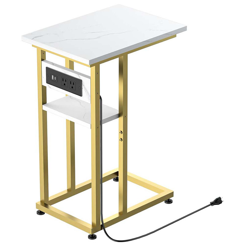 Side Table With Charging Station, C-Shape End Table With Dual USB-C Ports And Outlets, Couch Table, Bedside Table For Small Spaces, Living Room, Bedroom (Rustic Brown)