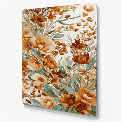 Aquarelle florale 47, art mural en métal brun