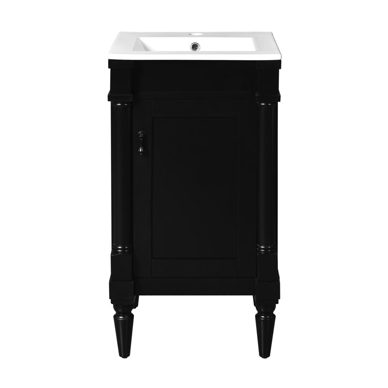 Meuble-lavabo de 18 po - Design rétro noir, construction, rangement organisé, lavabo en céramique avec trou de déversement, idéal pour les petites salles de bain