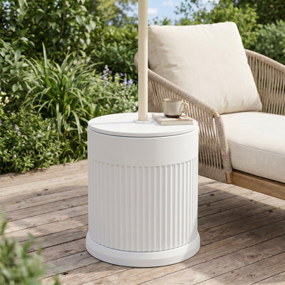 3-in-1 50Lbs PP Patio Side Table Umbrella Base with Storage