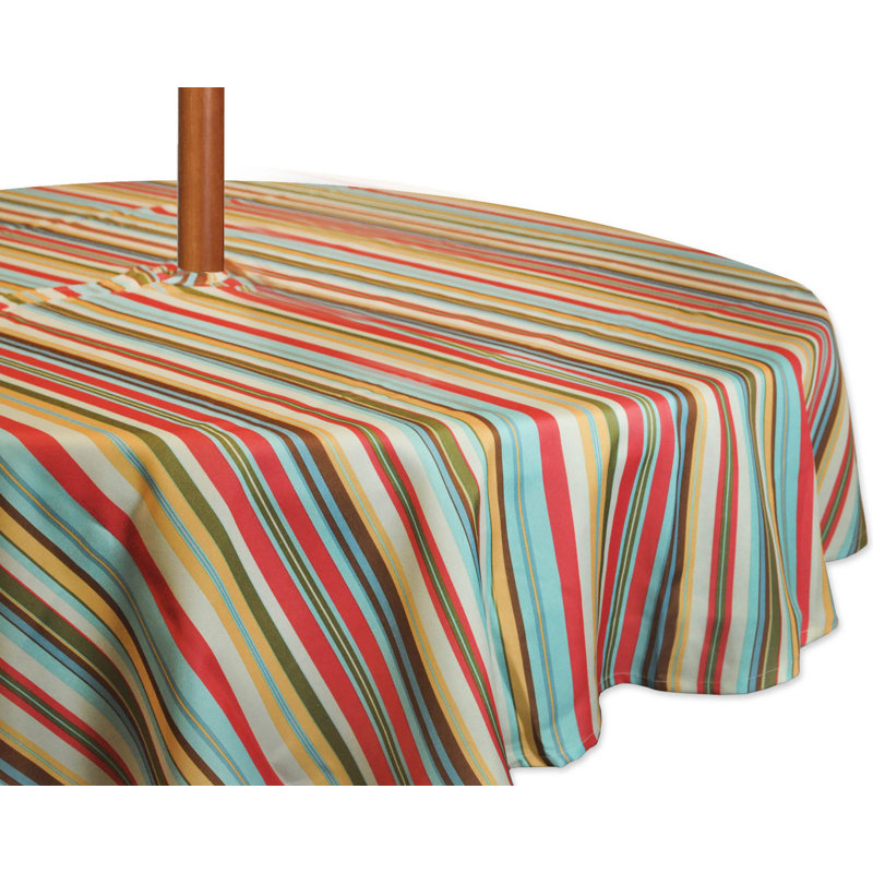 Dominik Striped Polyester Round Tablecloth, 60" L x 60" W