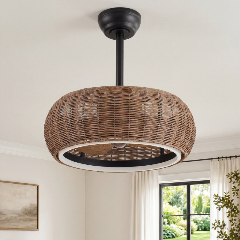 Ventilateur de plafond en rotin Boho de 20 po avec lumières Solea, ventilateur à DEL à intensité variable avec télécommande et contrôle d'application