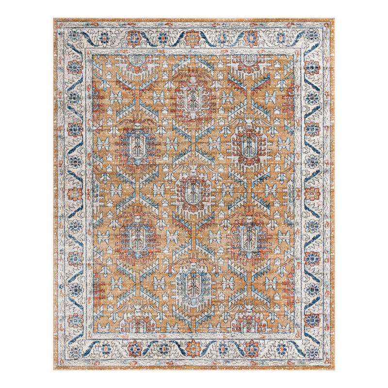 Weingartner Performance Mustard Yellow/Ivory/Blue Rug, Rectangle 9' x 12'