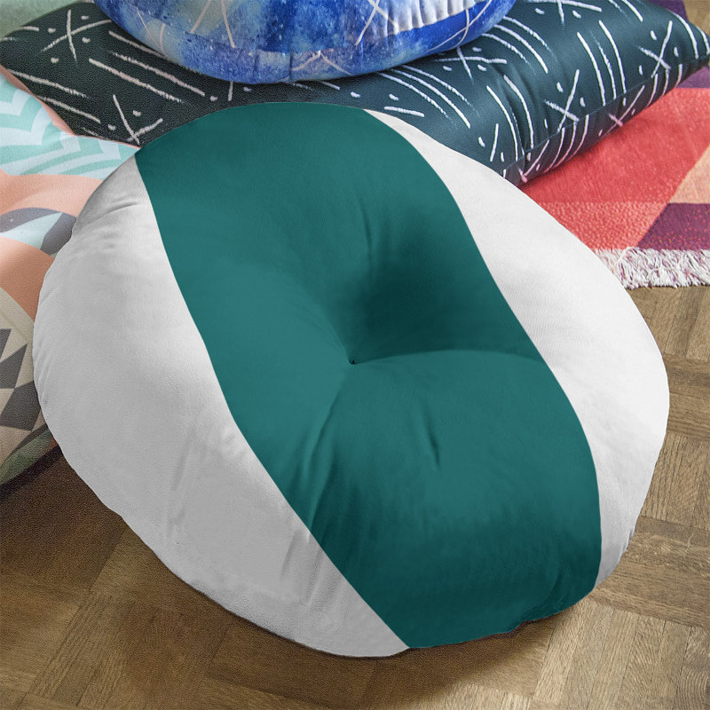  Coussin de sol touffeté, H 26 po x l 26 po, Blanc / aqua