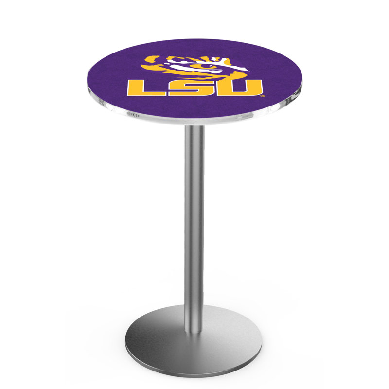 Round Metal Base Dining Table, Stainless Steel, University of Georgia - Bulldog Logo