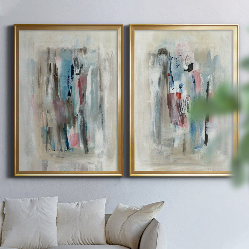 " Rain Shadow I " 2 - Pieces, Gold Framed Canvas, 26.5" H x 73" W x 1.5" D, No Mat