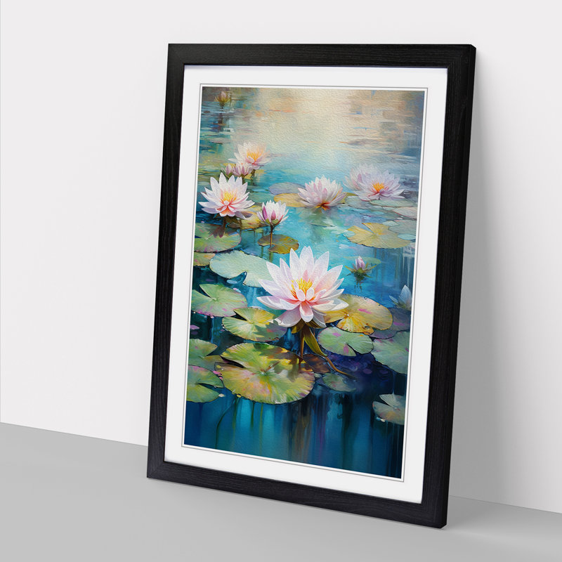 Water Lily Action Painting No.2 - Framed Print, 34cm H x 25cm W x 2cm D, Black 