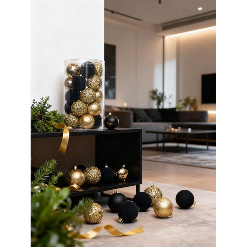 Ensemble de 25 boules de Noël incassables, 2,36 po, 4 boules décoratives en PVC de 4 styles élégants