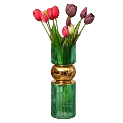 12-Inch Decorative Green Tall Glass Vase - Modern Minimalist Decor For Parties, And Special Events - Perfect Centerpiece For Coffee Tables, Living Rooms, Dining Tables, Offices, And Farmhouse Decor
