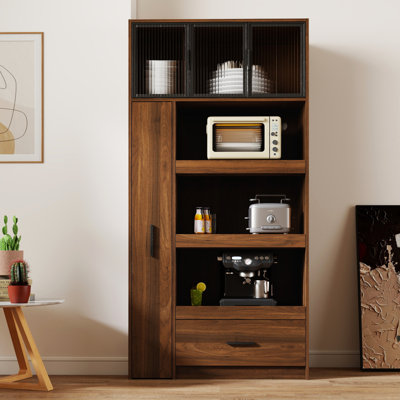 Kitchen Pantry Cabinet With Microwave Stand And Drawer
