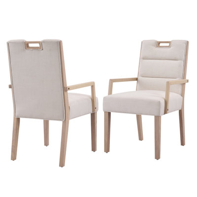 Chaises de salle à manger rembourrées avec accoudoirs et structure en bois d'hévéa naturel, ensemble de 2