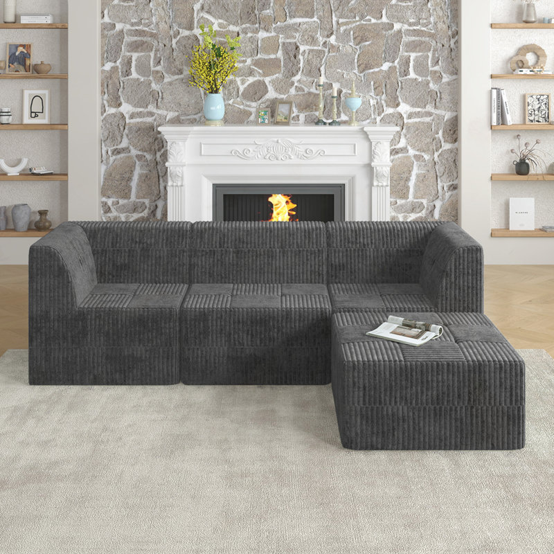 Canapé modulaire en L, Tissu gris