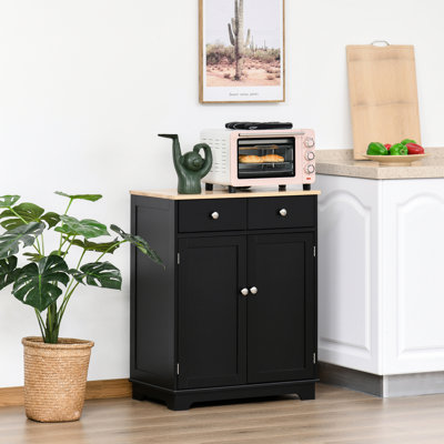 Modern Sideboard In Black - Solid Wood Countertop Cabinet For Home. 2 Drawers, Adjustable Shelf, Organized Storage Unit. Shelf Home Organization