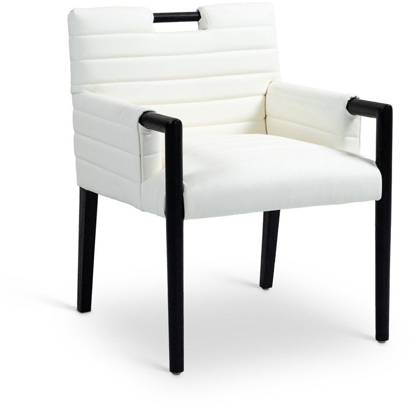 Aimee Vegan Leather Dining Arm Chair, Cream Vegan Leather, Black
