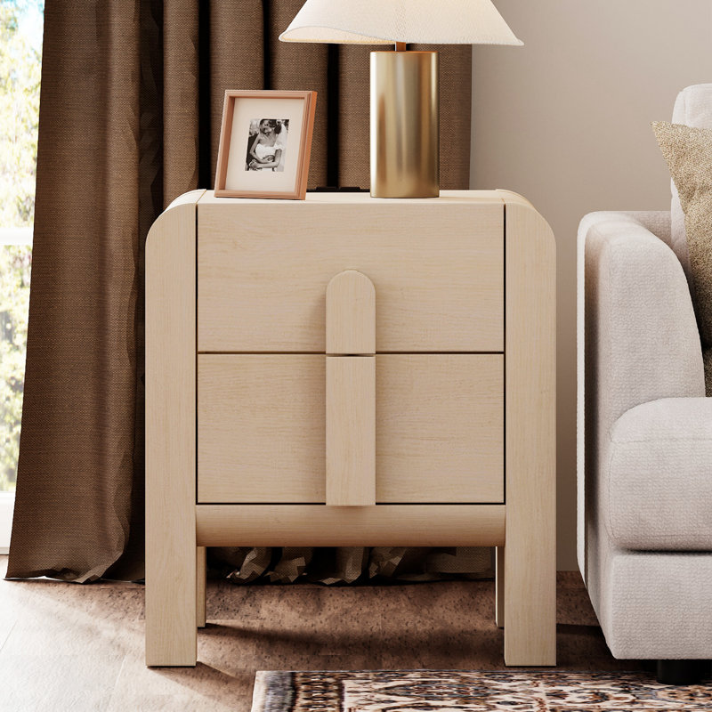 Adora Bedroom End Table With Charging Station And Curved Profile Design, Mid Century Modern Wooden Nightstand With Drawer For Living Room, Sofa Office