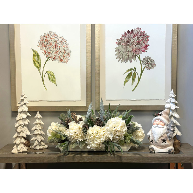 Snowy Evergreen and Hydrangea Holiday Centerpiece