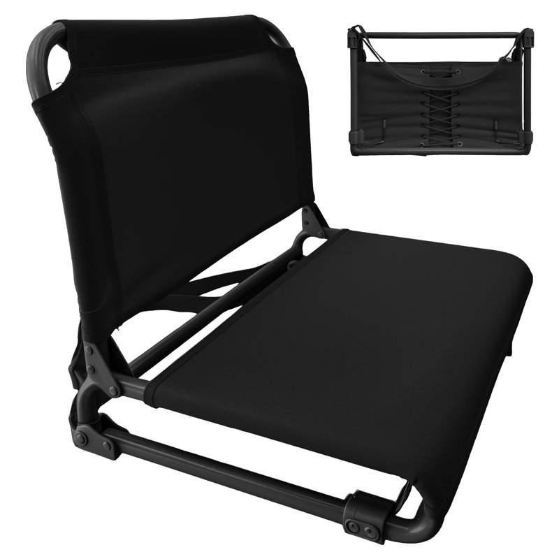 Compact Folding Bleacher Seat, Aluminum Outdoor Chair With Backrest Armrest And Drink Holder, Lightweight Portable For Sports Games Concerts, Black