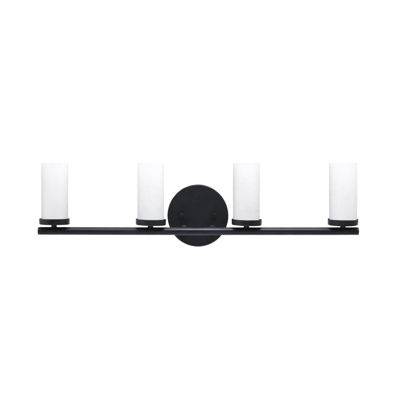 Trinity 4 Light Bath Bar Shown With 2.5" White Muslin Glass, Matte Black
