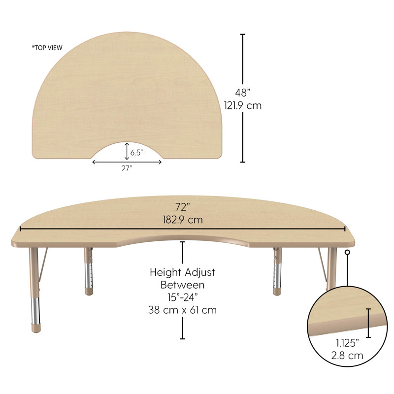 Table d'activité 48 "x 72" avec moulures en T et pieds réglables, Érable / sable, Chunky