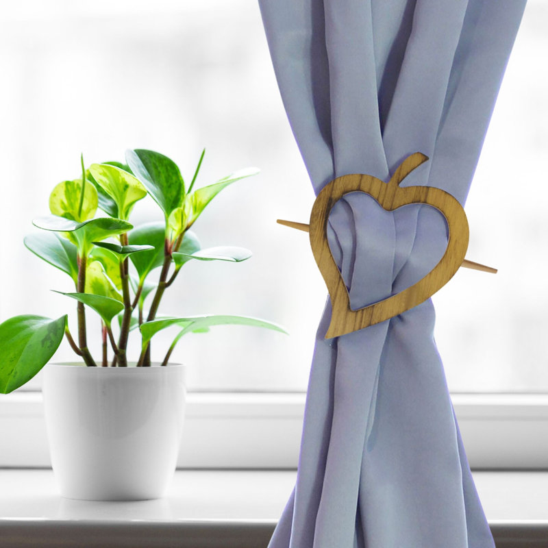 Natural Brown Wooden Heart Curtain Tieback - Decorative and Functional