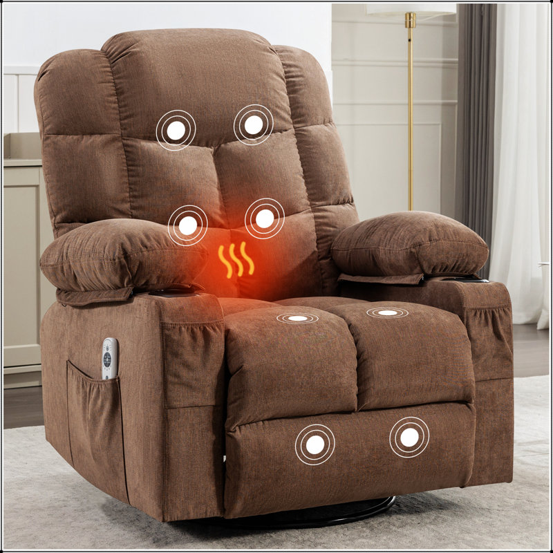 Fauteuil à bascule massant, inclinable et massant pour adultes avec 2 porte-gobelets, Tissu brun