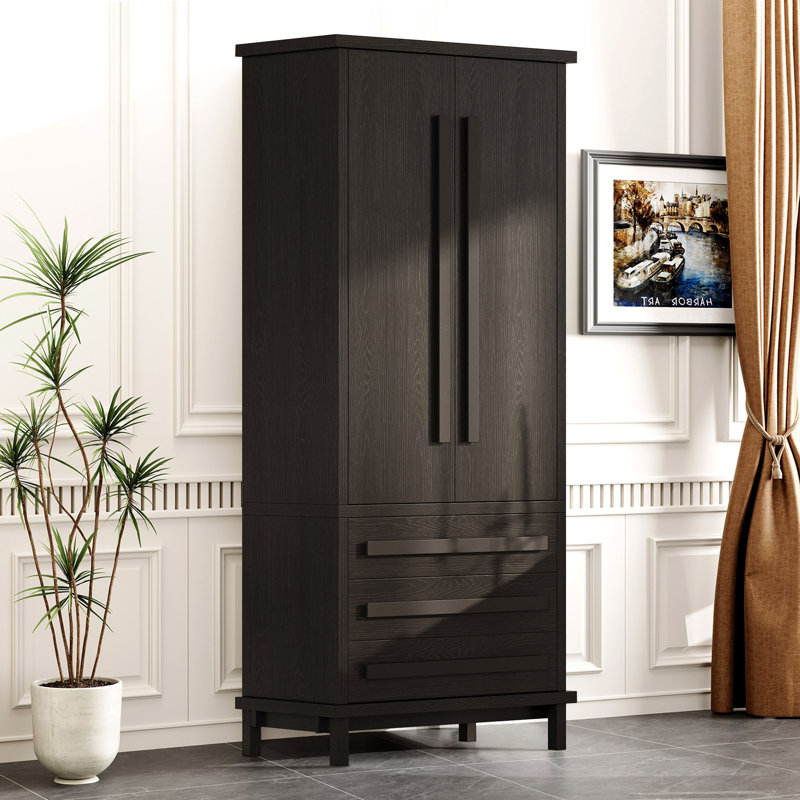 Armoire de cuisine moderne en bois 70 "avec tablettes et tiroirs Arden, Black