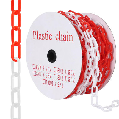 Chaîne de barrière en plastique Qeetex 240FT, chaîne de sécurité résistante aux rayons UV de 6 mm d'épaisseur avec 50 crochets pour le contrôle des foules, noir