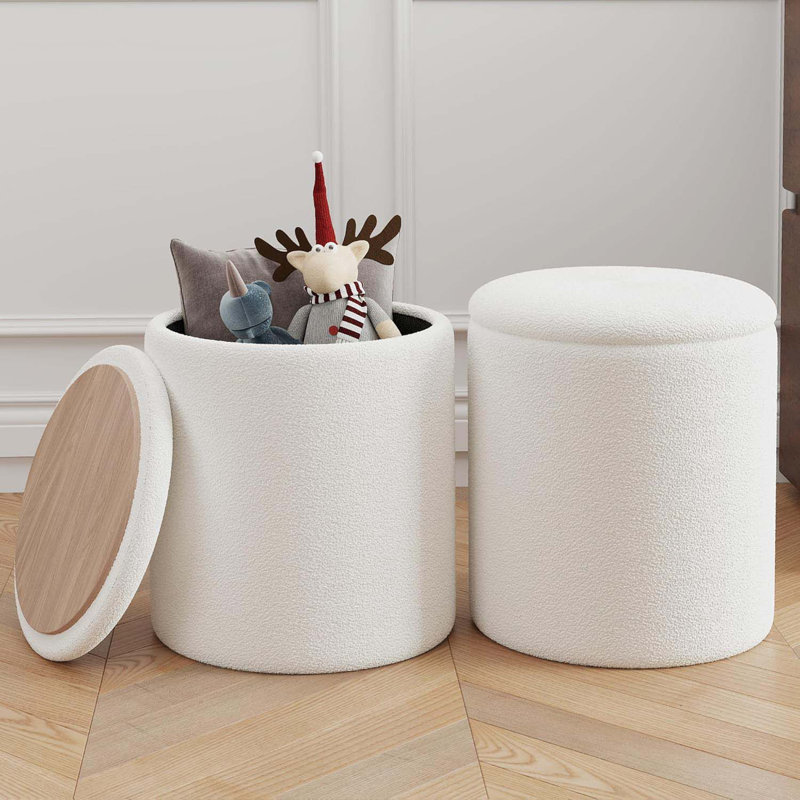 Ottoman Poufs With Storage, Set Of 2 Soft Upholstered Vanity Stool,Multifunctional Ottomans Coffee Table Padded Seat Foot Rest For Living(White, Pack Of 2)