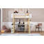 Lit mezzanine double en bois avec rangement intégré Bureau pliable, blanc (L 76,5 po x l 59,4 po x H 69 po), aucun sommier requis