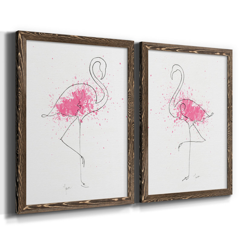 " Flamingo Splash I " 2 - Pieces, Maple Framed Canvas, No Mat, 37.5" H x 27.5" W x 1" D