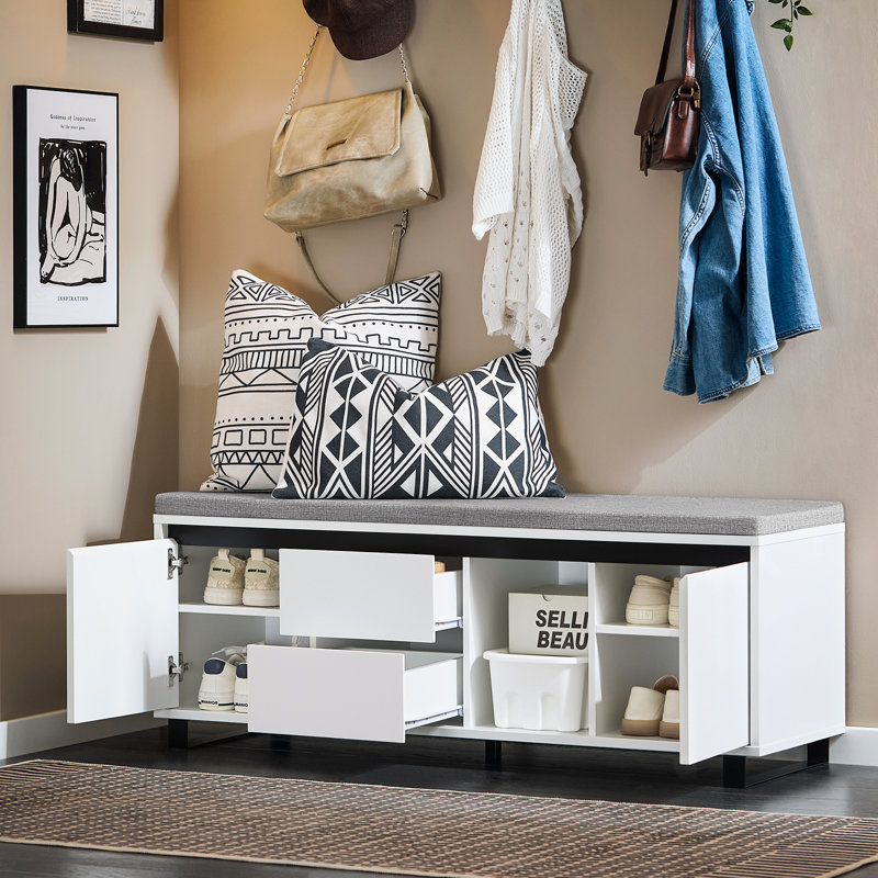 Shoe Storage Cabinet with Seat, Entryway Shoe Bench with Hidden Storage Compartments, Shoe Organizer Bench for Hallway, Mudroom, Bedroom, and Living Room,43.3"W x 13.8"D x 16.5"H