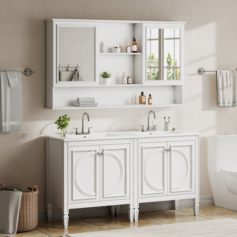 60" Double Sink Bathroom Vanity Set with Matching Medicine Cabinet, White