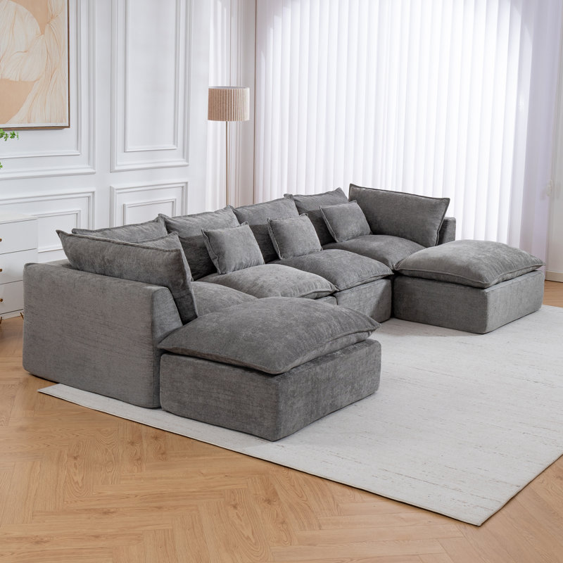 Canapé modulaire en U 129,8 po, Velours gris velours