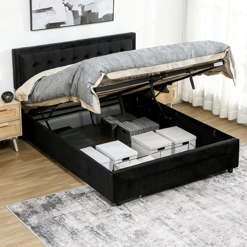 Upholstered Ottoman Bed, Black