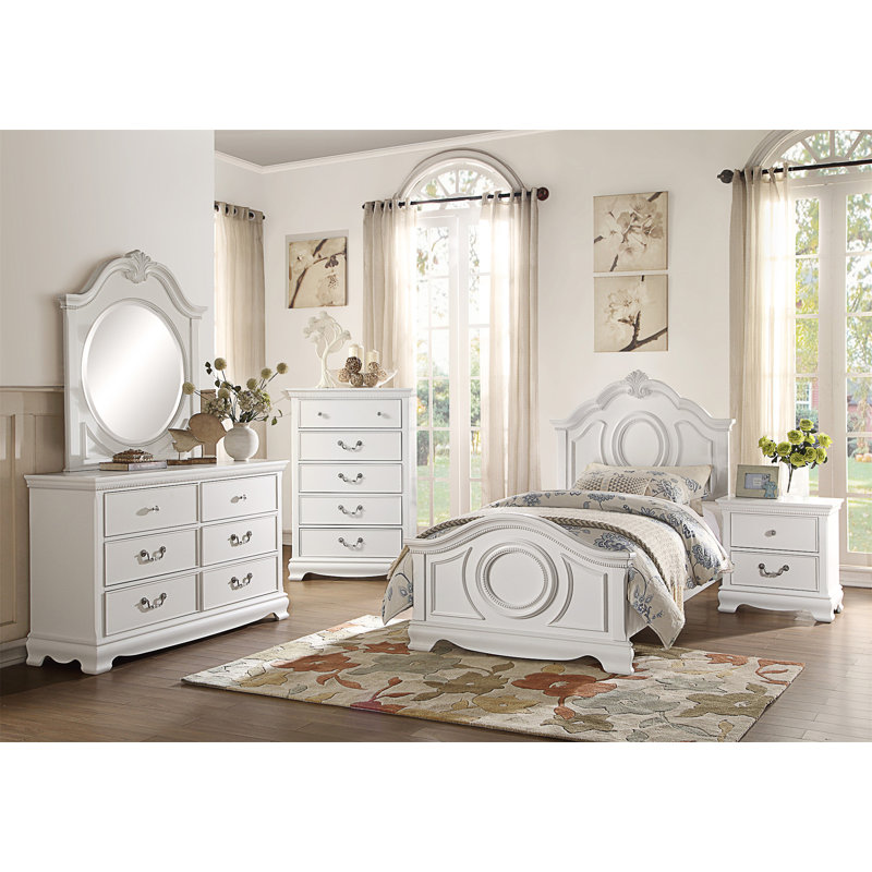 Mobilier de chambre à coucher classique en bois à finition blanche classique 1 pièce avec 5 tiroirs en queue d'aronde
