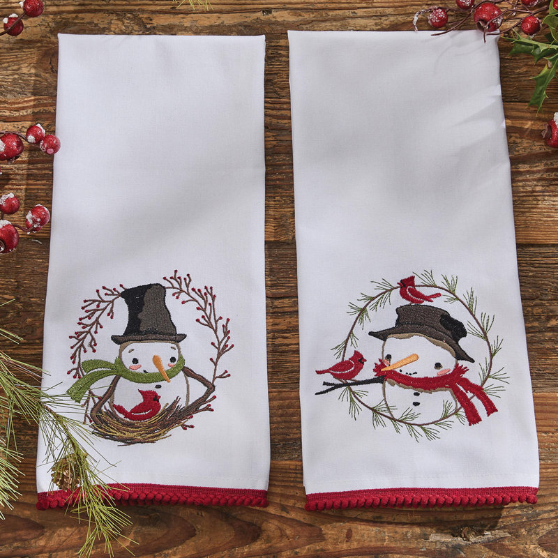  Snowman And Berry Wreath Dishtowel Set of 2, Snowman And Berry Wreath