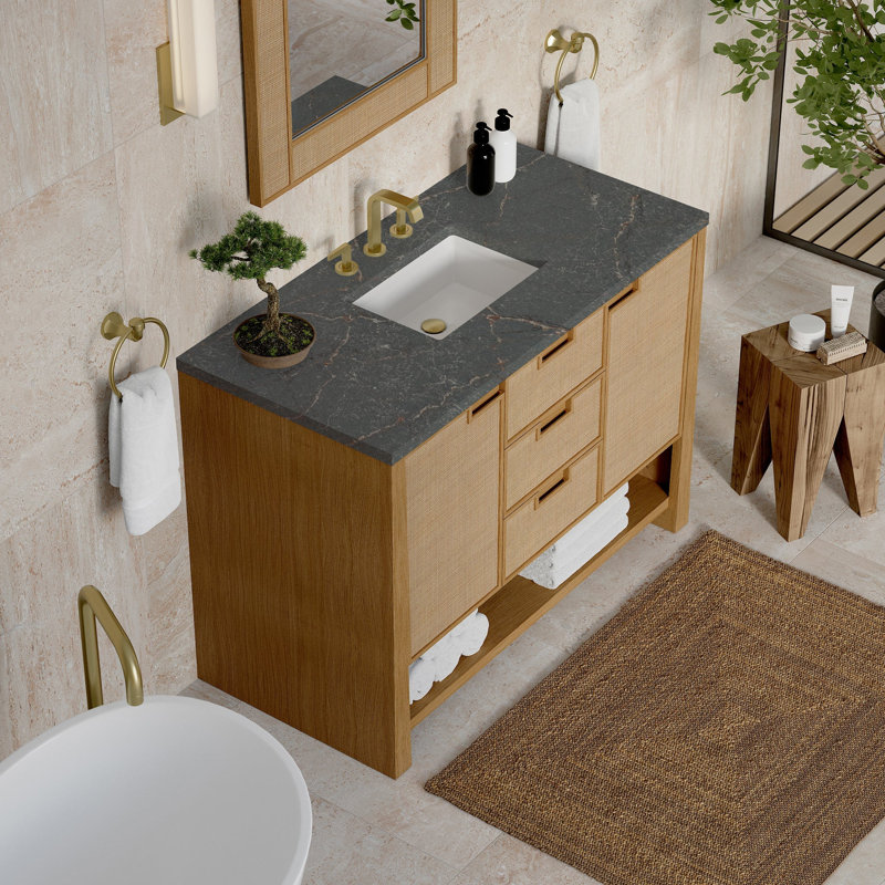 Solene 48'' Single Bathroom Vanity with Top, Parisien Bleu Quartz, Widespread