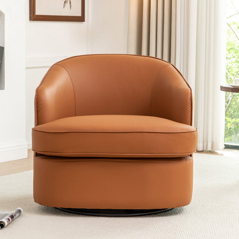 Faux Leather Swivel Barrel Chair, Yellow Brown