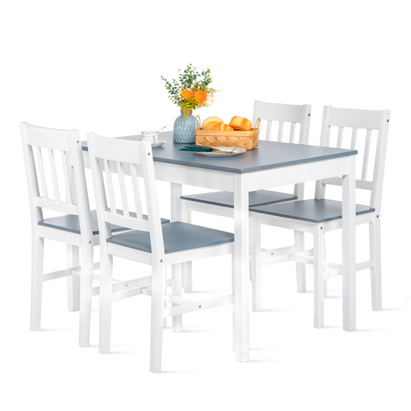 Louise 4 - Person Pine Solid Wood Dining Set, Grey, Grey/White
